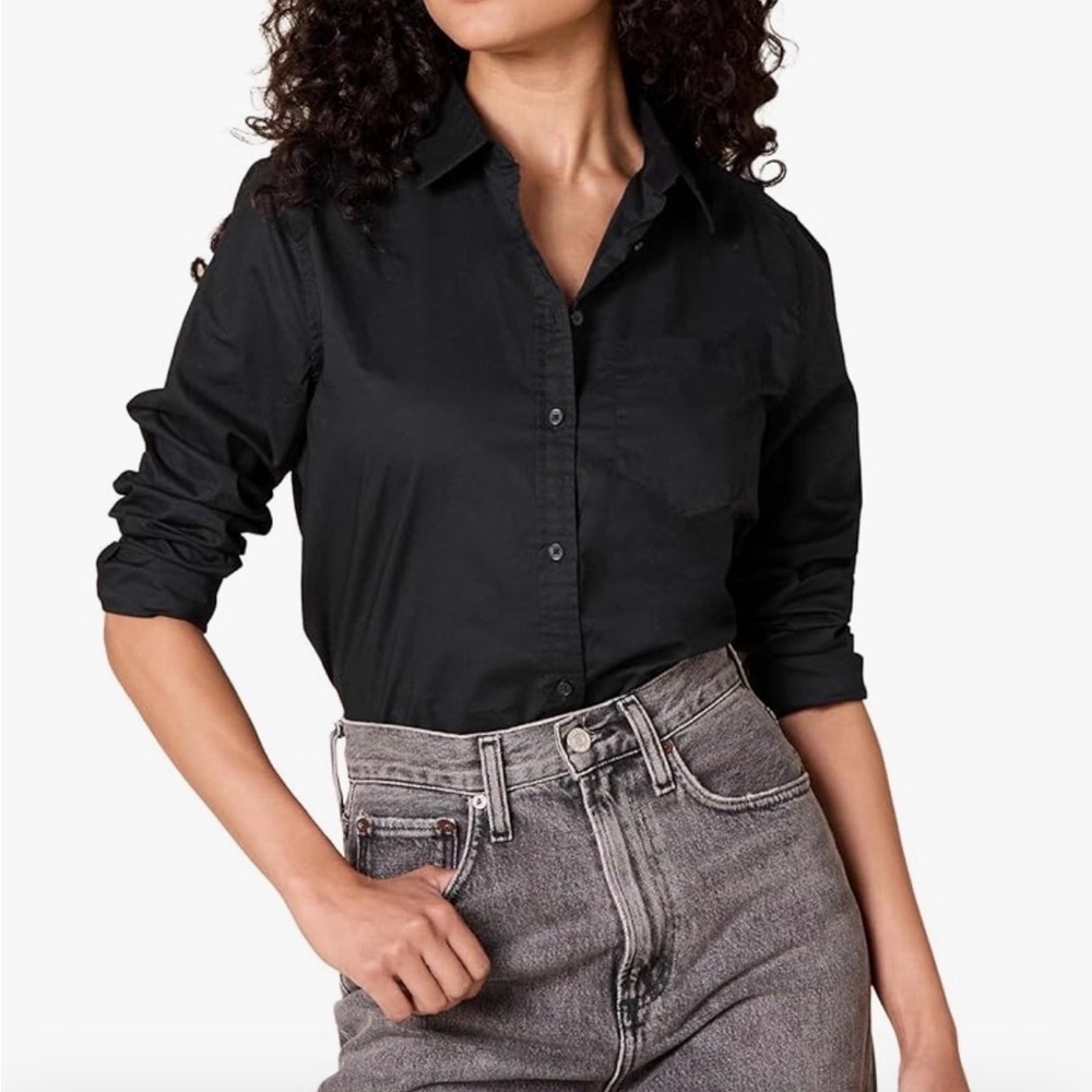 Amazon Essentials Women's Black Button-Down Shirt